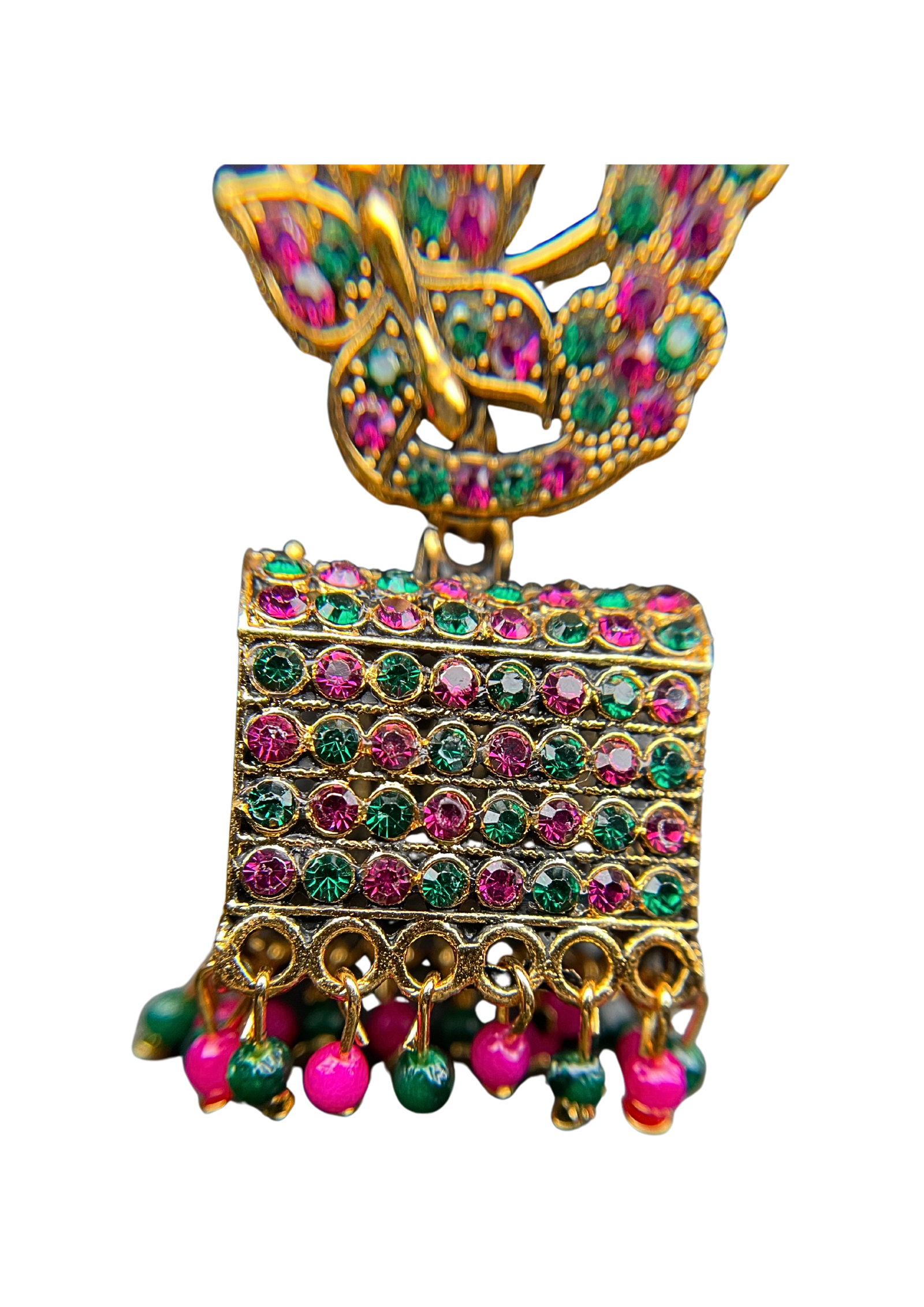 Peacock Motif Ruby & Emerald Jhumka Earings